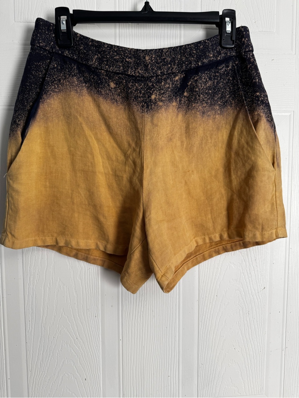 Raquel Allegra Hand-Dyed Ombre High-Waist Shorts in Yellow and Black